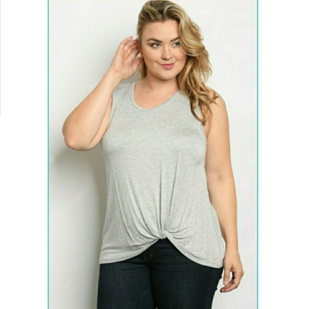 Color Bear Gray Tie Front Knot Tank Top Shitt plus size 2X Basic Casual Summer